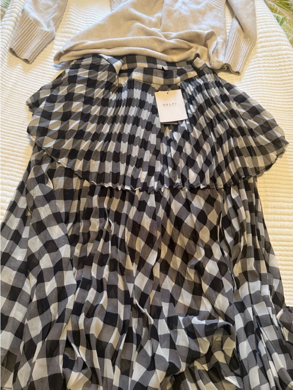 Delpi Black and White Gingham Pleated Maxi Skirt